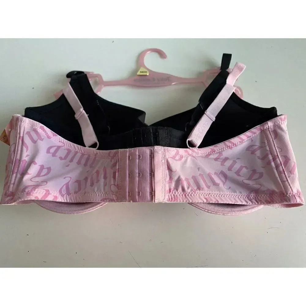 2‎ Pack Juicy Couture Bra Show Me Off JC3819 Pink Logo And Black Sz 38 DD NEW